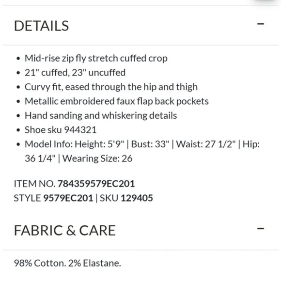 🎸NeW🤘ROCK REVIVAL PRIYA MID-RISE EASY CROP CAPRI JEANS 28 - Picture 6 of 6